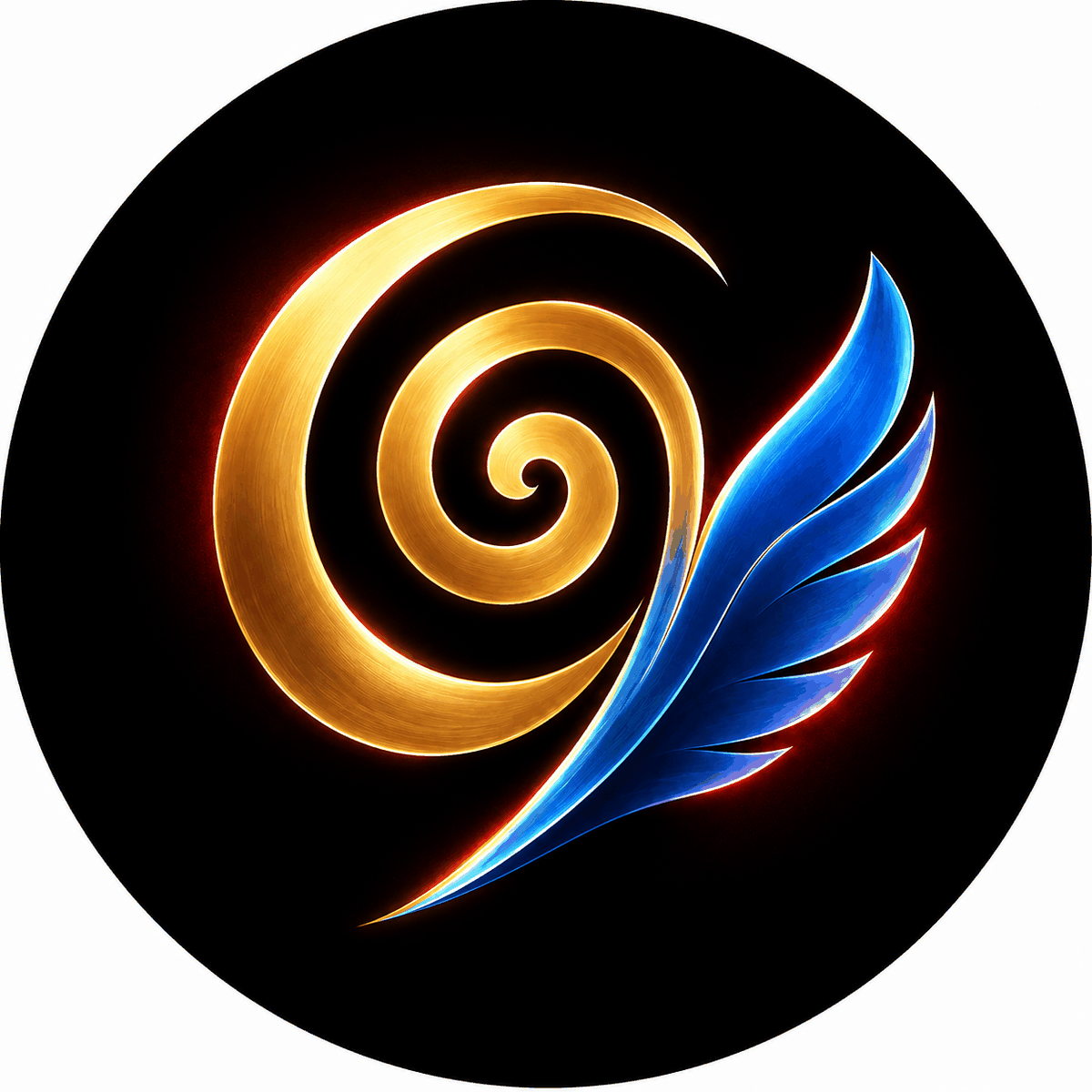 金色の渦と青い羽を描いたTERUGARION SOUND LIBRARYのシンボル